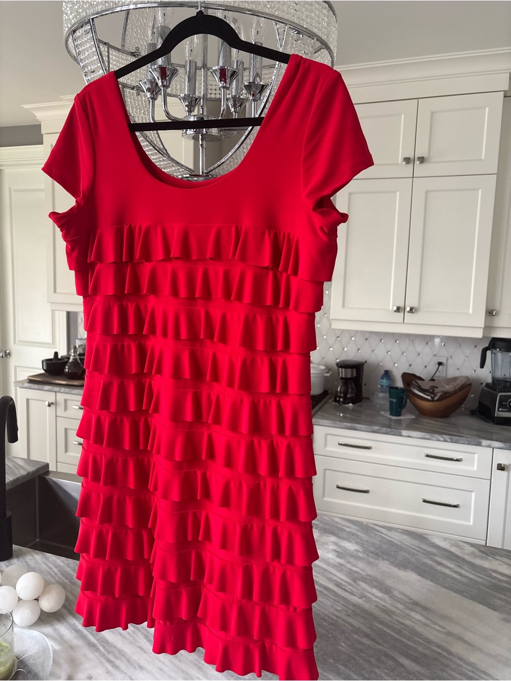 Frank Lyman Design Red Ruffle Tiered Scoop-Neck Mini Dress size 14 polyester